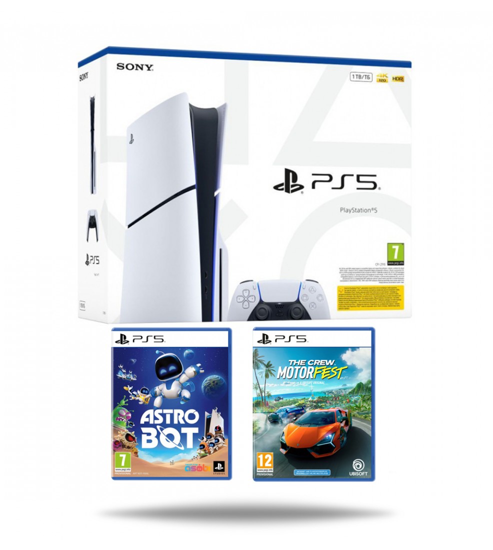 PlayStation 5 Slim E Chassis + Astro Bot PS5 + The Crew Motorfest PS5