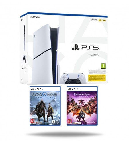 PlayStation 5 Slim E Chassis + God of War Ragnarok PS5 + Dragon Age: The Veilguard PS5