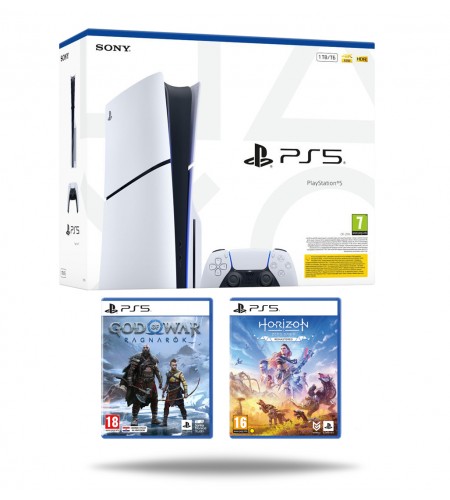 PlayStation 5 Slim E Chassis + God of War Ragnarok PS5 + Horizon Zero Dawn Remastered PS5 PlayStation 5 Slim E Chassis + God of War Ragnarok PS5 + Horizon Zero Dawn Remastered PS5