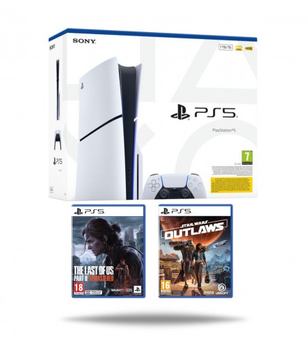 PlayStation 5 Slim E Chassis + The Last of Us Part 2 Remastered PS5 + Star Wars Outlaws PS5