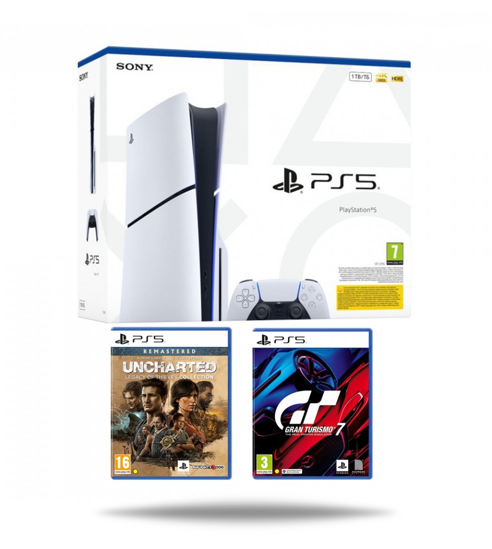 PlayStation 5 Slim E Chassis + Gran Turismo 7 PS5 + Unhcarted Lost Legacy Collection PS5